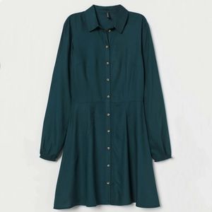 Dark Green Mini Shirt Dress in Viscose long sleeve